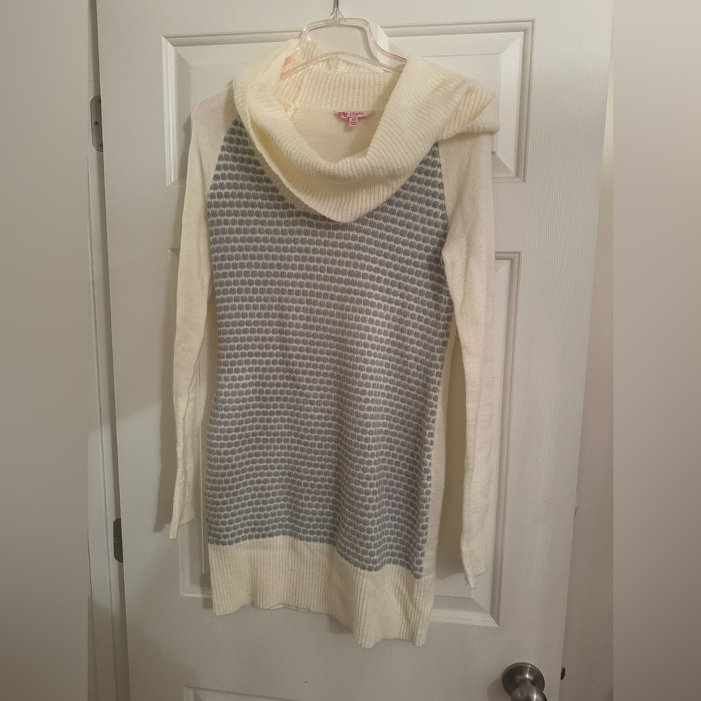Candie's Cream and Light Gray Cowl Neck Sweater Dress
